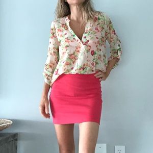 LUSH Floral Roll Tab Sleeve Shirt